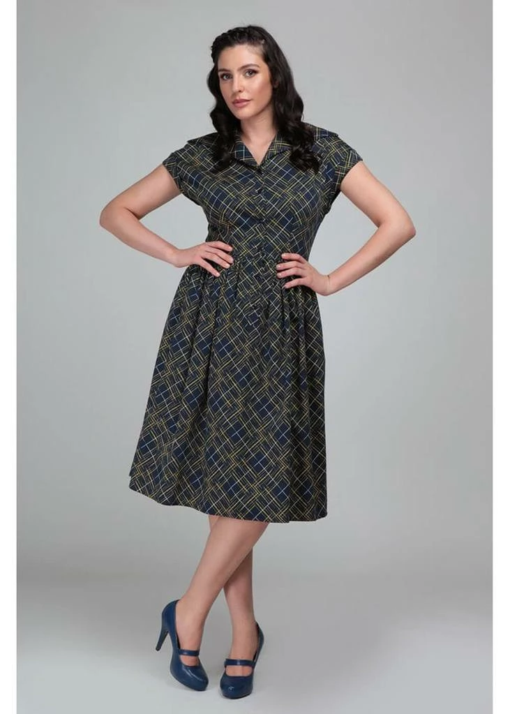 Collectif Judy Hatch Check 60's Swing Dress Navy 4 Collectif Judy Hatch Check 60's Swing Dress Navy - Image 2