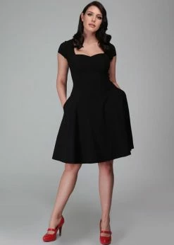 Collectif Kristy 50's Swing Dress Black -Smashed Lemons shop collectif SS200812A kristy plain swing dress blk 1 1024x1024