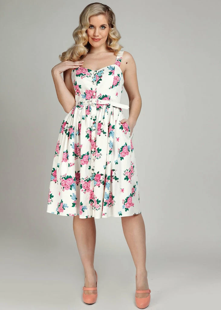 Collectif Jemima Floral 50's Swing Dress White 3 Collectif Jemima Floral 50's Swing Dress White