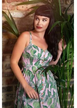 Collectif Kimberly Pink Forest 50's Swing Dress Pink