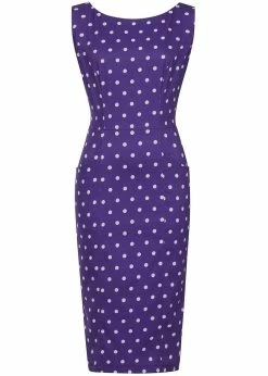 Collectif Hepburn Pretty Polkadot 50's Pencil Dress Purple