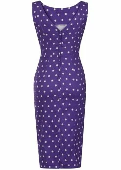 Collectif Hepburn Pretty Polkadot 50's Pencil Dress Purple -Smashed Lemons shop collectif SS210708A hepburn pretty pol pen dress pur 1 1024x1024