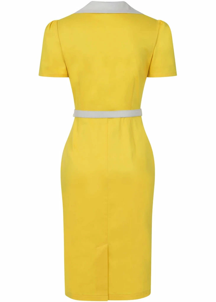 Collectif Berta Contrast 60's Pencil Dress Yellow 5 Collectif Berta Contrast 60's Pencil Dress Yellow - Image 3