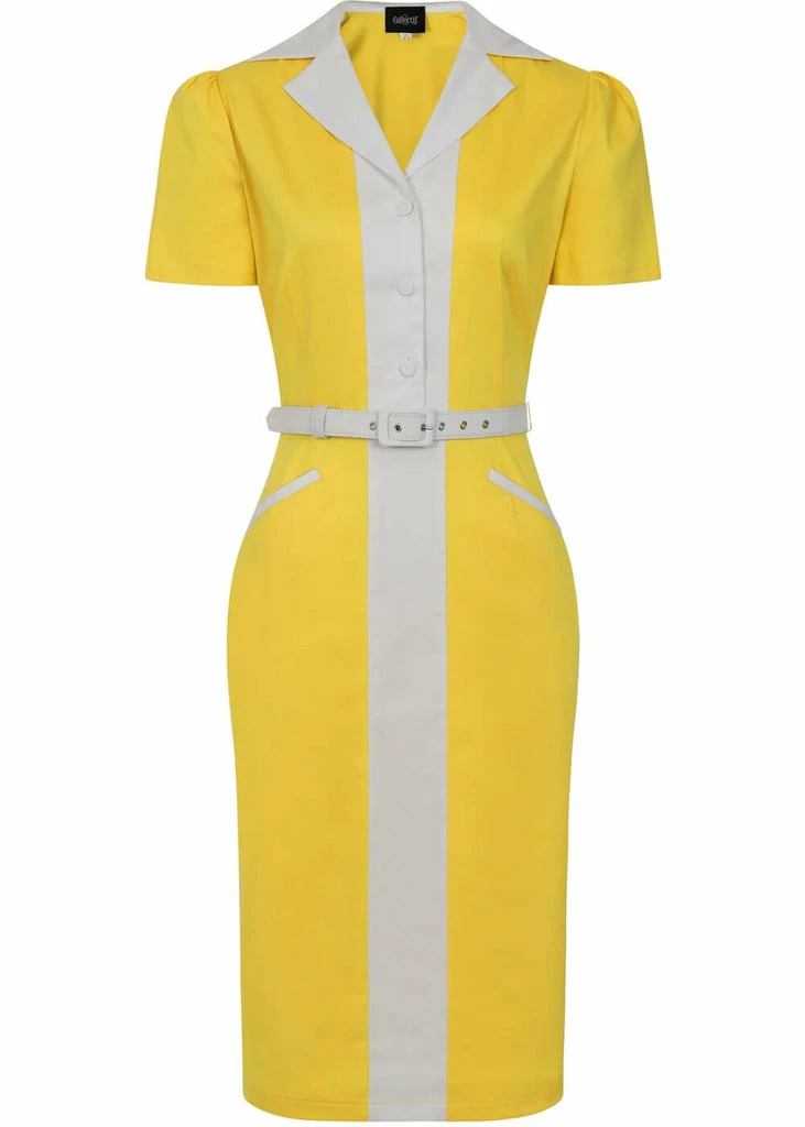 Collectif Berta Contrast 60's Pencil Dress Yellow 3 Collectif Berta Contrast 60's Pencil Dress Yellow