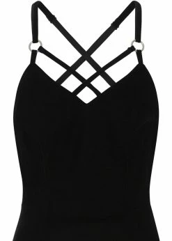 Collectif Dorcas Velvet 80's Pencil Dress Black -Smashed Lemons shop collectif SS210716A dorcas velvet pencil dress blk 2 1024x1024