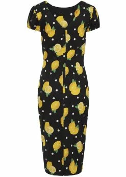 Collectif Demira Polka Lemon 50's Pencil Dress Black -Smashed Lemons shop collectif SS210717A demira polka lemon pen dress blk 1 c2193f38 13a5 4ea2 aa31 f5900bef880a 1024x1024