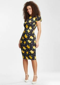 Collectif Demira Polka Lemon 50's Pencil Dress Black -Smashed Lemons shop collectif SS210717A demira polka lemon pen dress blk 4 a81531d7 6933 45c9 b8b0 439cf554c292 1024x1024