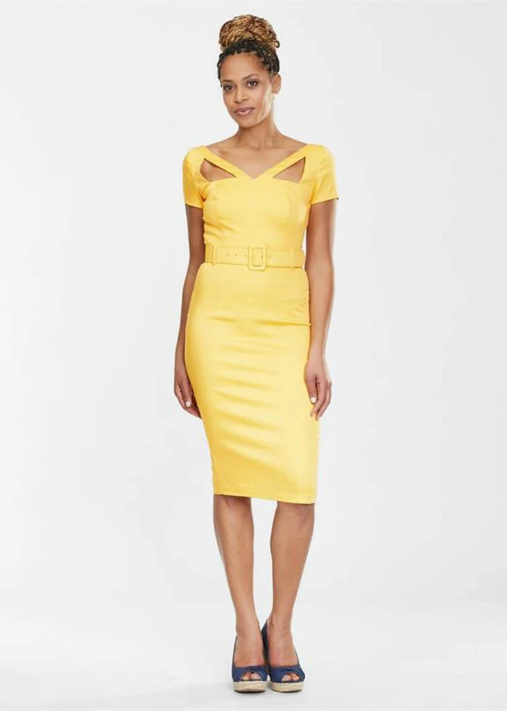 Collectif Clodia 60's Pencil Dress Yellow 4 Collectif Clodia 60's Pencil Dress Yellow - Image 2