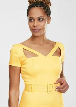 Collectif Clodia 60's Pencil Dress Yellow