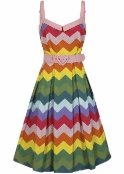Collectif Dorothy Rainbow Chevron 50's Swing Dress Multi