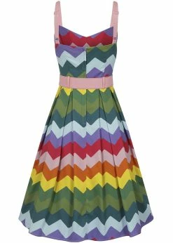 Collectif Dorothy Rainbow Chevron 50's Swing Dress Multi -Smashed Lemons shop collectif SS210809A dorothy rainbow chevron dress mul 1 1024x1024