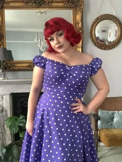 Collectif Dolores Pretty Polkadot 50's Swing Dress Purple -Smashed Lemons shop collectif SS210824A dolores pretty pol sw dress pur 1 dc940eca fb1f 4e40 b0d0 1e3df4aaa9d0 1024x1024