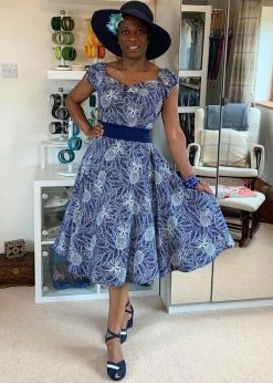 Collectif Dolores Pineapple Palm 50's Swing Dress Navy