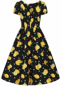 Collectif Demira Polka Lemon 50's Swing Dress Black -Smashed Lemons shop collectif SS210827B demira polka lemon sw dress blk 1 1024x1024