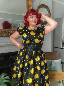 Collectif Demira Polka Lemon 50's Swing Dress Black -Smashed Lemons shop collectif SS210827B demira polka lemon sw dress blk 4 1024x1024