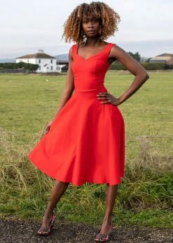 Collectif Ridly 50's Swing Dress Red -Smashed Lemons shop collectif SS210833A ridly plain swing dress rd 4 1024x1024