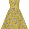 Collectif Kimberly Ravenous Raccoons 60's Swing Dress Yellow