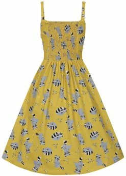 Collectif Kimberly Ravenous Raccoons 60's Swing Dress Yellow -Smashed Lemons shop collectif SS210836B kimberly raccoons swing dres yel 1 4a677dda 710c 4001 b2bd ad9113451e05 1024x1024