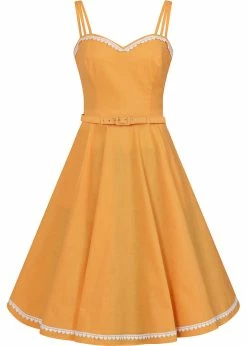 Collectif Nova Heart Trim 50's Swing Dress Orange