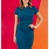 Diva Catwalk Donna Short Sleeves 50's Pencil Dress Teal