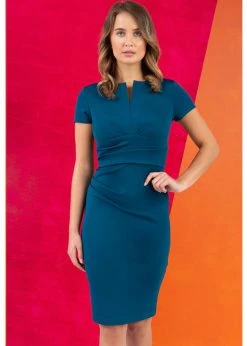 Diva Catwalk Donna Short Sleeves 50's Pencil Dress Teal