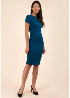 Diva Catwalk Donna Short Sleeves 50's Pencil Dress Teal -Smashed Lemons shop diva catwalk 4106 donna pencil dress teal 1 1024x1024