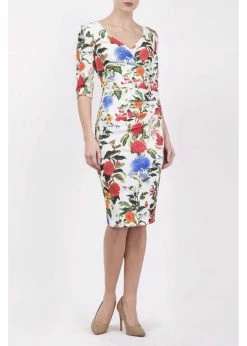 Diva Catwalk Cynthia Floral 50's Pencil Dress Rose Blush