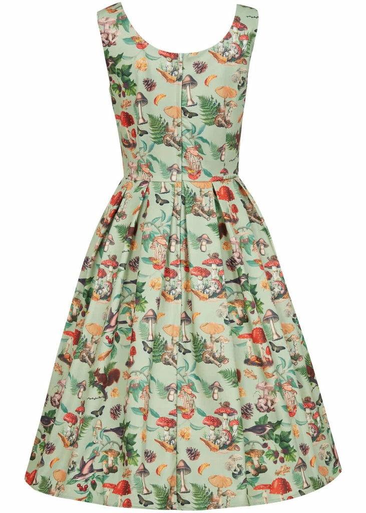 Dolly & Dotty Amanda Mushroom Forest 50's Swing Dress Green - Image 3