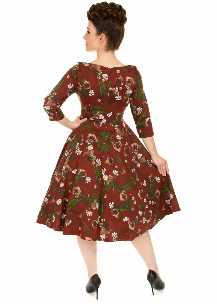 Hearts & Roses Francis Floral 50's Swing Dress Burgundy 5 Hearts & Roses Francis Floral 50's Swing Dress Burgundy - Image 3