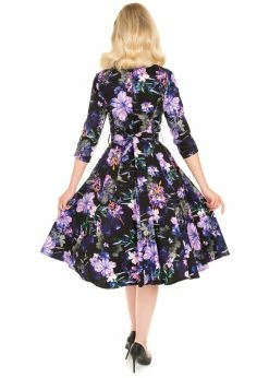Hearts & Roses Faye Floral 50's Swing Dress Black Purple 9 Hearts & Roses Faye Floral 50's Swing Dress Black Purple -Smashed Lemons shop hearts roses 361 faye floral dress blk purple 0 1024x1024