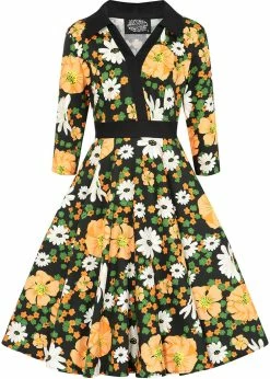 Hearts & Roses Tessa Floral 50's Swing Dress Black -Smashed Lemons shop hearts roses 467 tessa floral swing dress blk 2 1024x1024