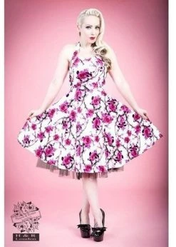 Hearts & Roses Pink Cherry Blossom 50's Swing Dress White -Smashed Lemons shop hearts roses 6581 pink cherry blossom dress white 5 1024x1024