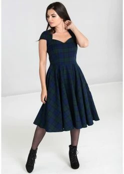 Hell Bunny Aberdeen Dublin Tartan 50's Swing Dress Green