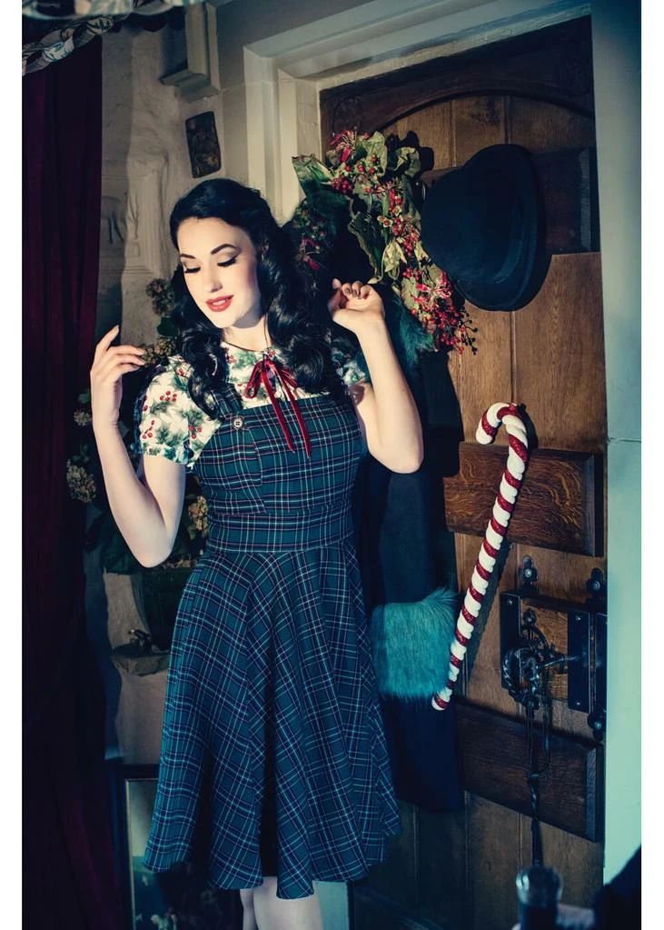 Hell Bunny Peebles Tartan Pinafore 40's Dress Green 3 Hell Bunny Peebles Tartan Pinafore 40's Dress Green