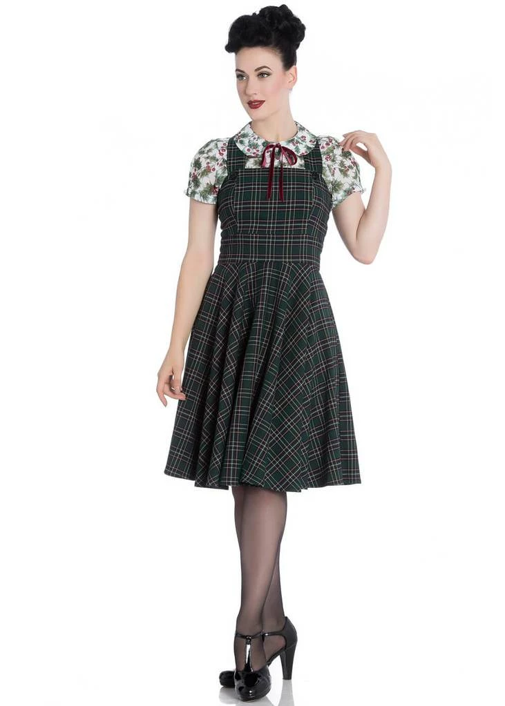 Hell Bunny Peebles Tartan Pinafore 40's Dress Green 5 Hell Bunny Peebles Tartan Pinafore 40's Dress Green - Image 3