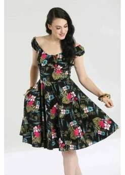 Hell Bunny Noa Noa Tiki 50's Mid Swing Dress Black