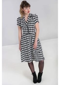 Hell Bunny Blake Houndstooth 60's Midi Dress Black White