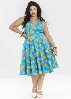 Hell Bunny Valencia Oranges 50's Swing Dress Blue -Smashed Lemons shop hell bunny HLB40260 valencia swing dress blue 2 1024x1024