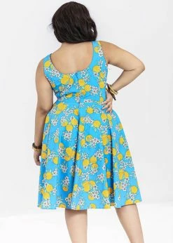 Hell Bunny Valencia Oranges 50's Swing Dress Blue -Smashed Lemons shop hell bunny HLB40260 valencia swing dress blue 3 1024x1024