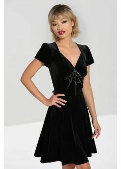 Hell Bunny Morticia Spiderweb Velvet 40's Dress Black -Smashed Lemons shop hell bunny HLB40276 morticia dress blk 3 1024x1024