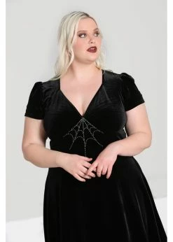 Hell Bunny Morticia Spiderweb Velvet 40's Dress Black -Smashed Lemons shop hell bunny HLB40276 morticia dress blk 8 1024x1024