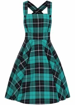 Hell Bunny Beryl Tartan 40's Pinafore Swing Dress Green