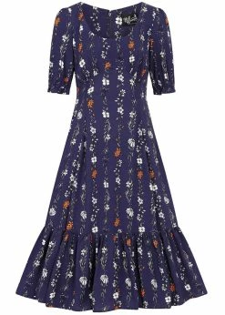 Hell Bunny Asta Floral 70's Maxi Dress Blue -Smashed Lemons shop hell bunny HLB40289 astra maxi dress navy 1 513db235 8b58 4856 ade1 b47a37f56704 1024x1024