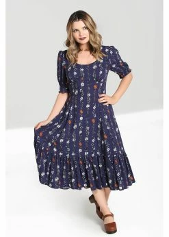 Hell Bunny Asta Floral 70's Maxi Dress Blue
