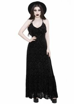 Killstar Eloise Burnout Velvet Maxi Dress Black -Smashed Lemons shop killstar KSRA001946 eloise dress blk 0 1024x1024