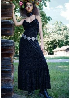 Killstar Eloise Burnout Velvet Maxi Dress Black -Smashed Lemons shop killstar KSRA001946 eloise dress blk 3 1024x1024