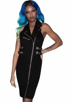 Killstar Anti-Club Moto Bat 80's Pencil Dress Black