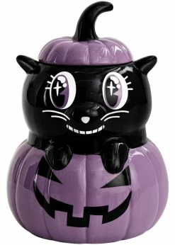 Killstar Meowloween Cat Ceramic Pot Black