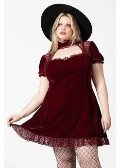 Killstar Julienne Keyhole Velvet 60's Jurk Blood Red