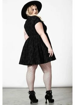 Killstar Crossed Chloe Flocked Skater Dress Black -Smashed Lemons shop killstar KSRA005110 crossed chloe skater dress blk 3 1024x1024